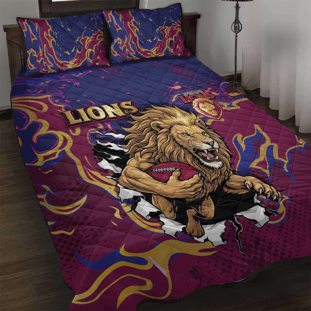 Brisbane Maroon Quilt Bed Set Lions Blazing Fire