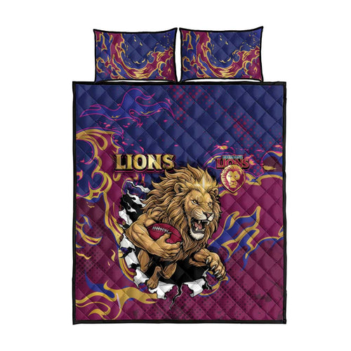 Brisbane Maroon Quilt Bed Set Lions Blazing Fire