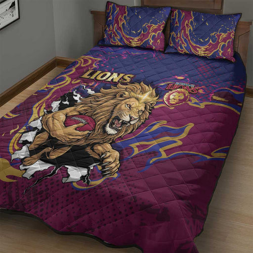 Brisbane Maroon Quilt Bed Set Lions Blazing Fire