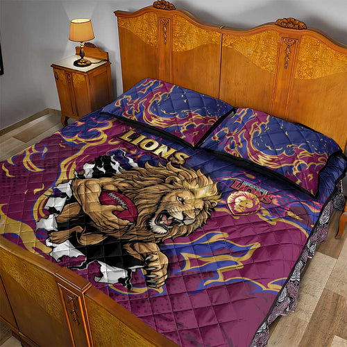 Brisbane Maroon Quilt Bed Set Lions Blazing Fire
