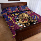 Brisbane Maroon Quilt Bed Set Lions Blazing Fire