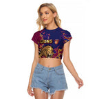Custom Brisbane Maroon Raglan Cropped T Shirt Lions Blazing Fire