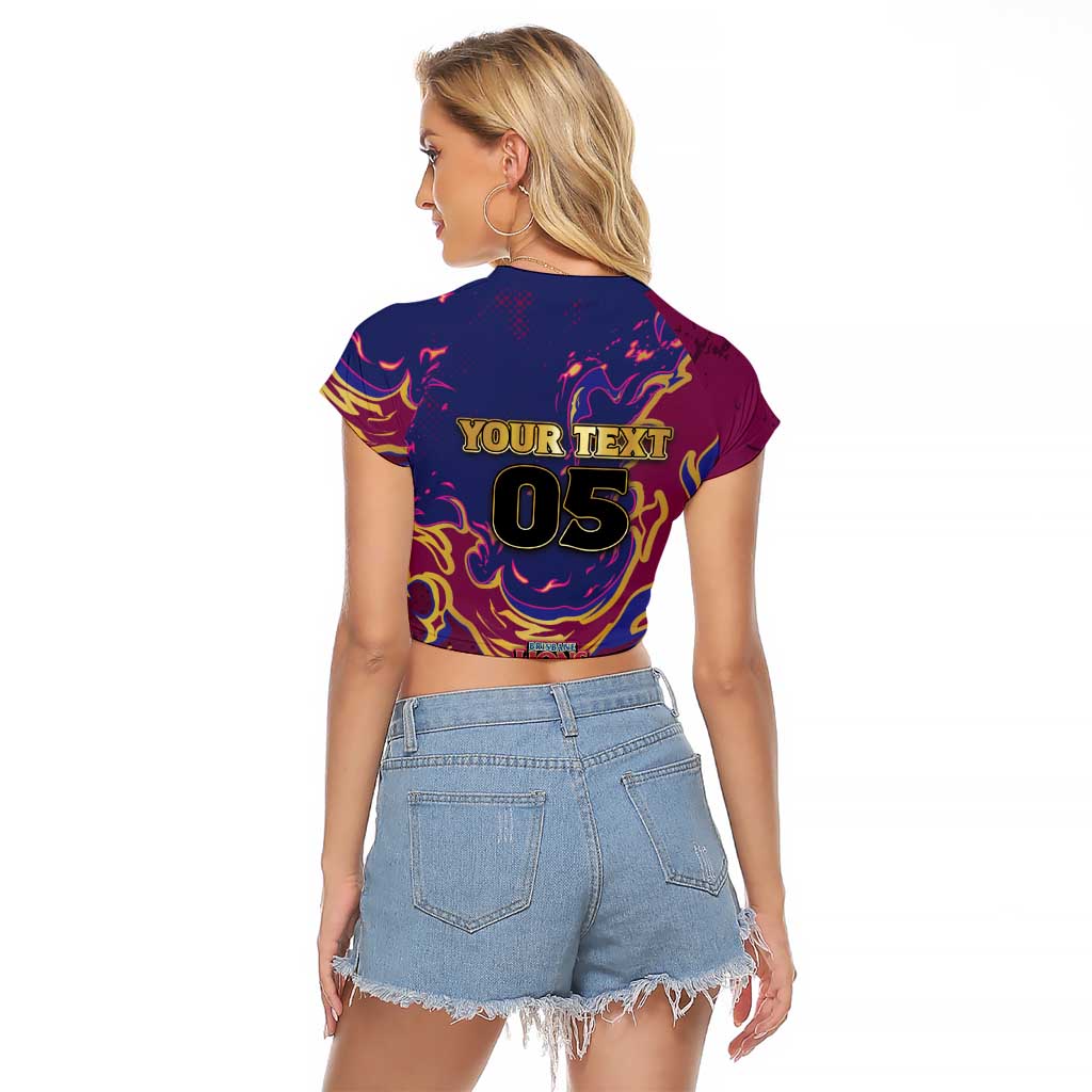 Custom Brisbane Maroon Raglan Cropped T Shirt Lions Blazing Fire
