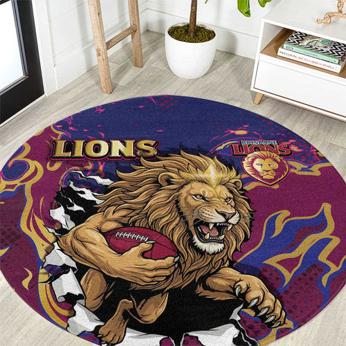 Brisbane Maroon Round Carpet Lions Blazing Fire
