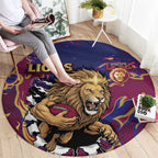 Brisbane Maroon Round Carpet Lions Blazing Fire