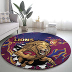 Brisbane Maroon Round Carpet Lions Blazing Fire