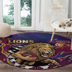 Brisbane Maroon Round Carpet Lions Blazing Fire