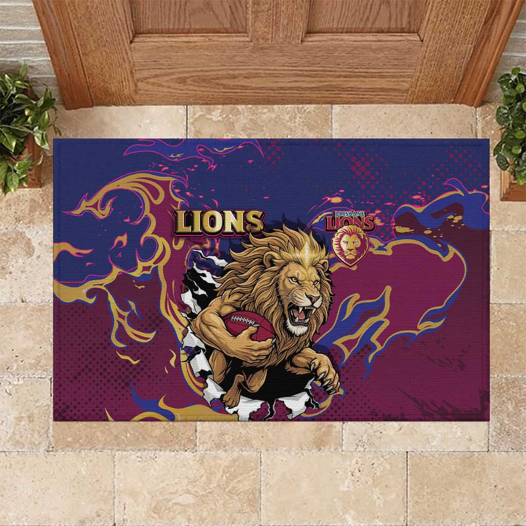 Brisbane Maroon Rubber Doormat Lions Blazing Fire