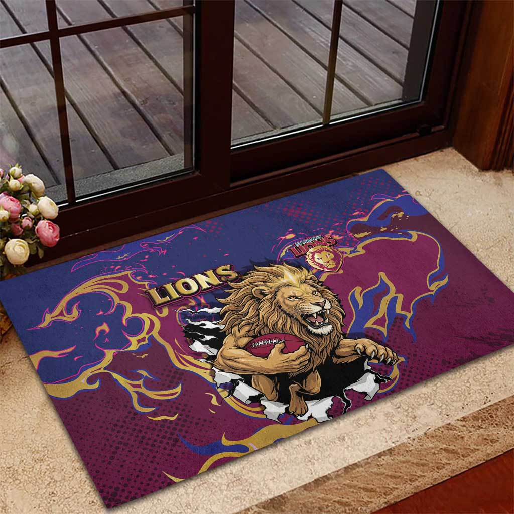 Brisbane Maroon Rubber Doormat Lions Blazing Fire