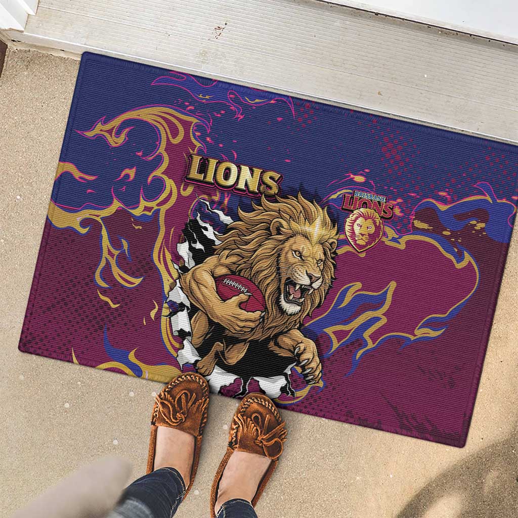 Brisbane Maroon Rubber Doormat Lions Blazing Fire