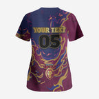 Custom Brisbane Maroon Scrub Top Lions Blazing Fire