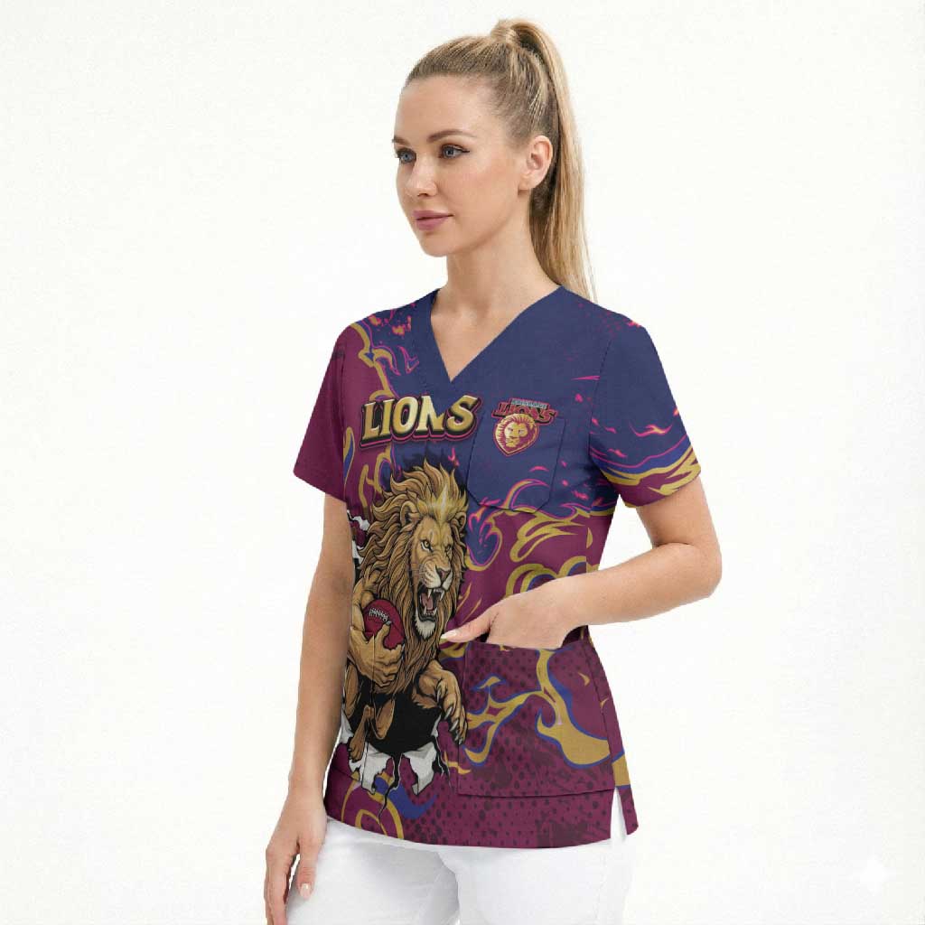Custom Brisbane Maroon Scrub Top Lions Blazing Fire