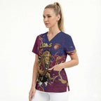 Custom Brisbane Maroon Scrub Top Lions Blazing Fire