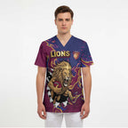 Custom Brisbane Maroon Scrub Top Lions Blazing Fire