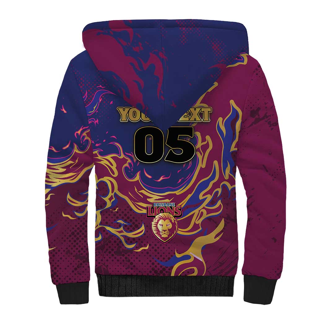 Custom Brisbane Maroon Sherpa Hoodie Lions Blazing Fire
