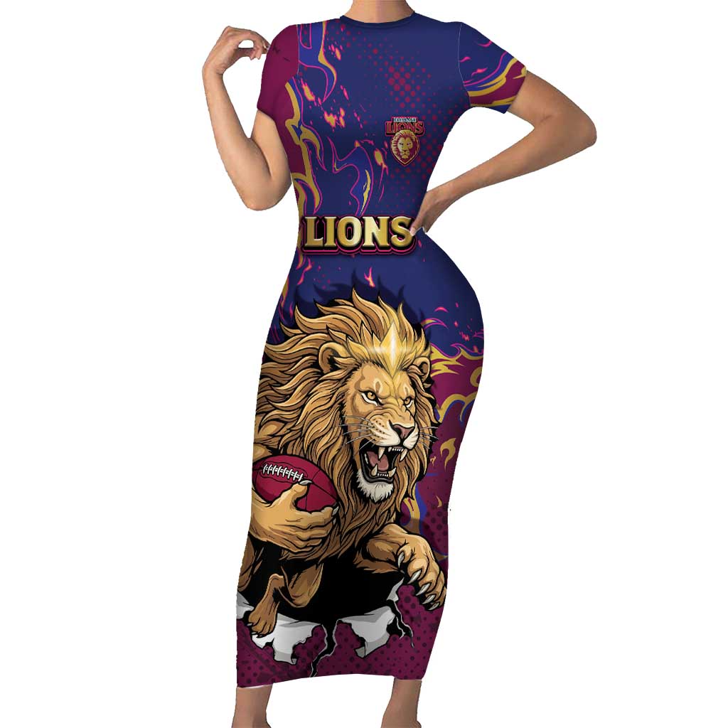 Custom Brisbane Maroon Short Sleeve Bodycon Dress Lions Blazing Fire