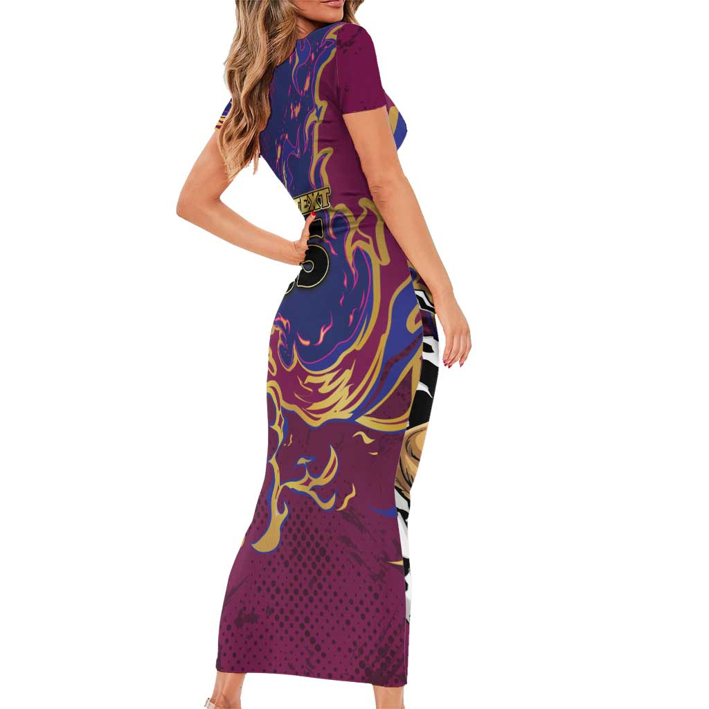 Custom Brisbane Maroon Short Sleeve Bodycon Dress Lions Blazing Fire