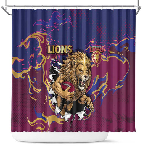 Brisbane Maroon Shower Curtain Lions Blazing Fire
