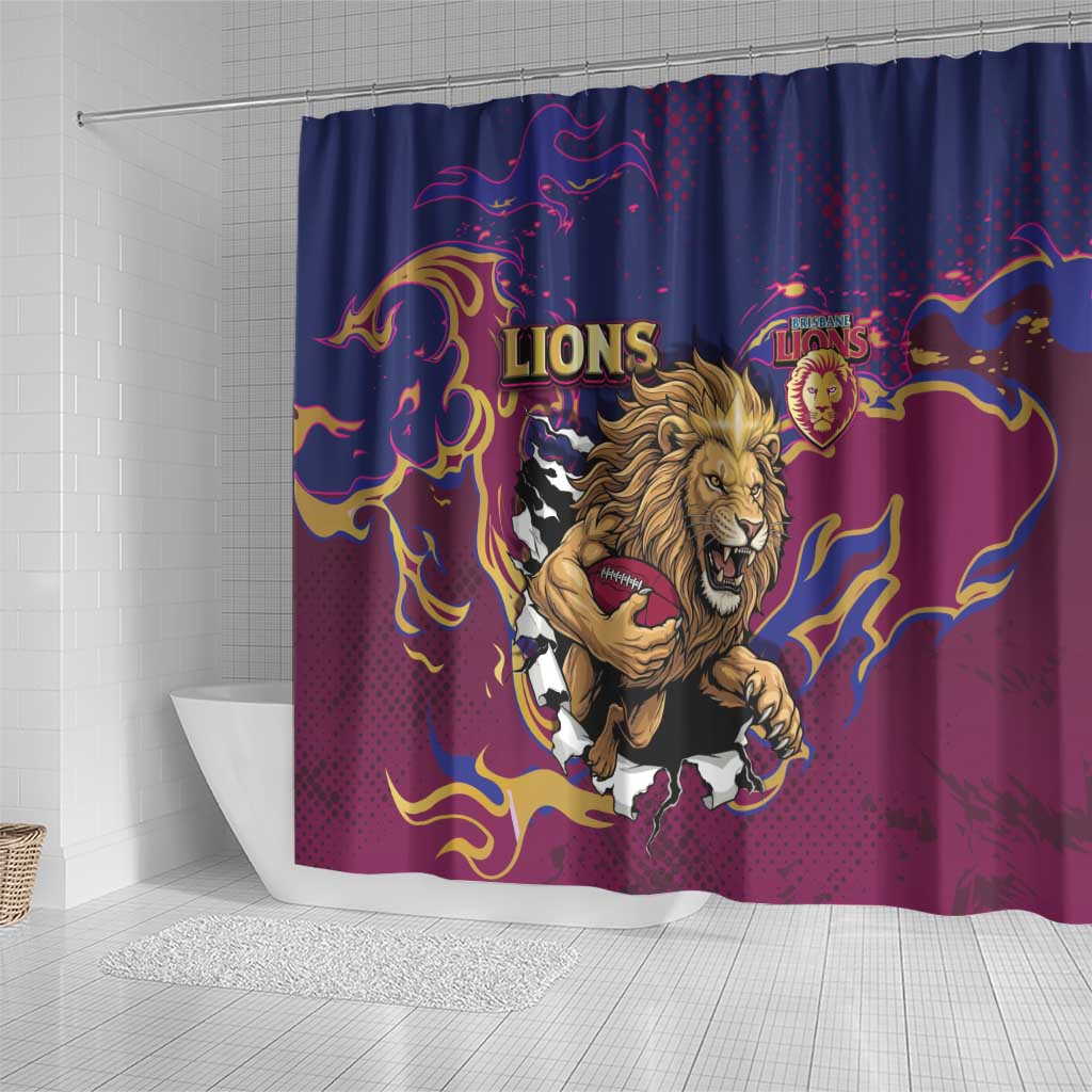 Brisbane Maroon Shower Curtain Lions Blazing Fire