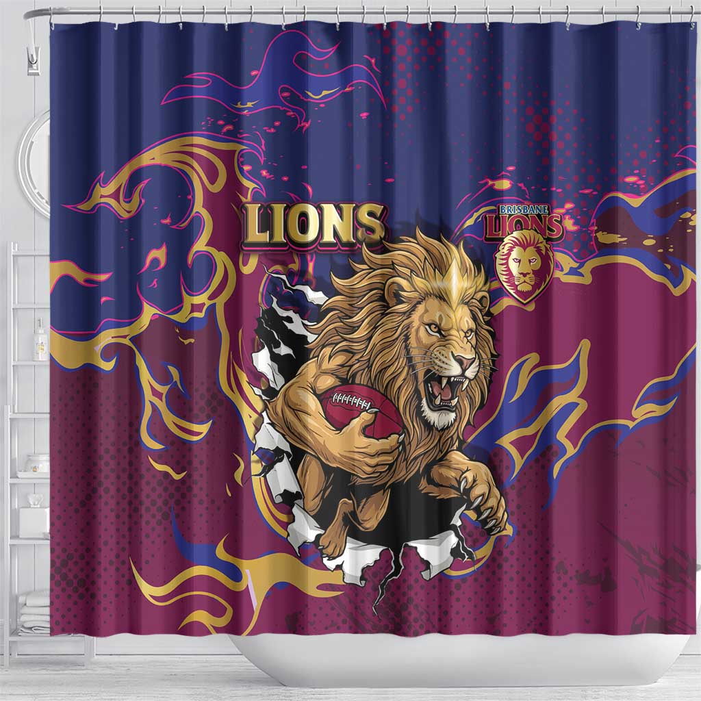 Brisbane Maroon Shower Curtain Lions Blazing Fire