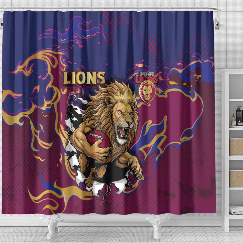 Brisbane Maroon Shower Curtain Lions Blazing Fire