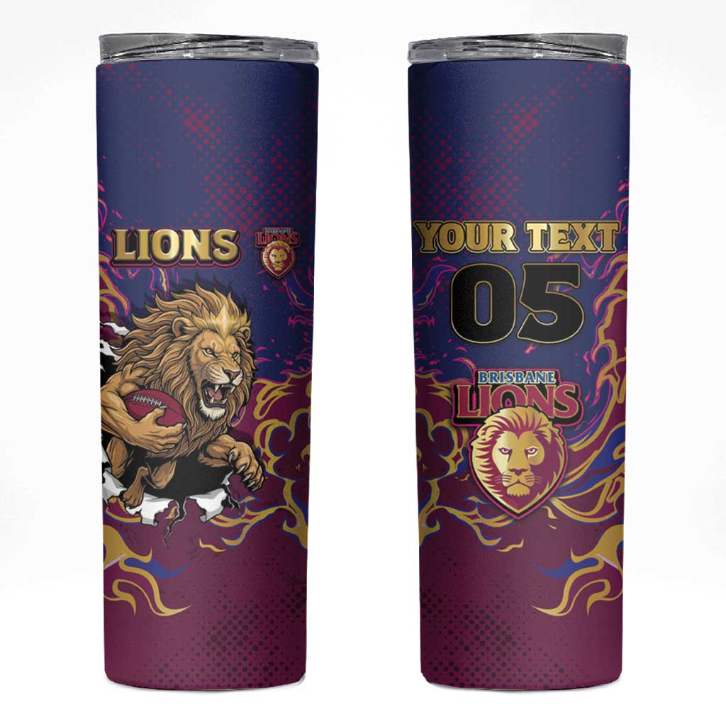 Custom Brisbane Maroon Skinny Tumbler Lions Blazing Fire