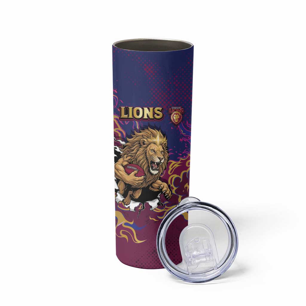 Custom Brisbane Maroon Skinny Tumbler Lions Blazing Fire