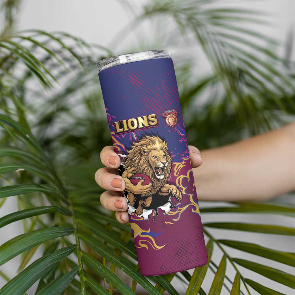 Custom Brisbane Maroon Skinny Tumbler Lions Blazing Fire