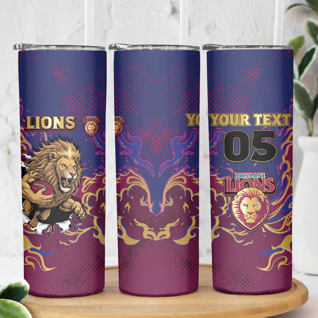 Custom Brisbane Maroon Skinny Tumbler Lions Blazing Fire