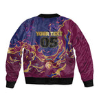 Custom Brisbane Maroon Sleeve Zip Bomber Jacket Lions Blazing Fire