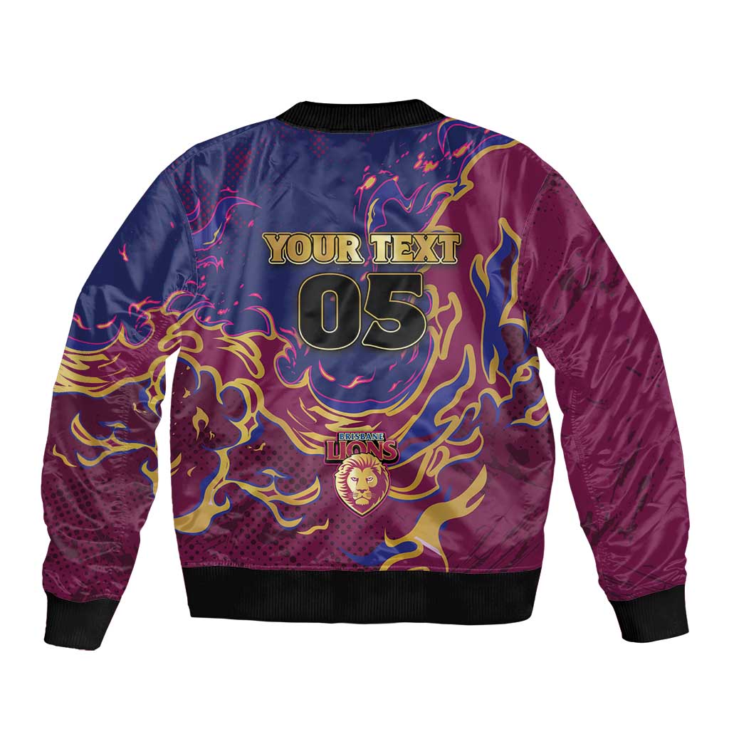 Custom Brisbane Maroon Sleeve Zip Bomber Jacket Lions Blazing Fire