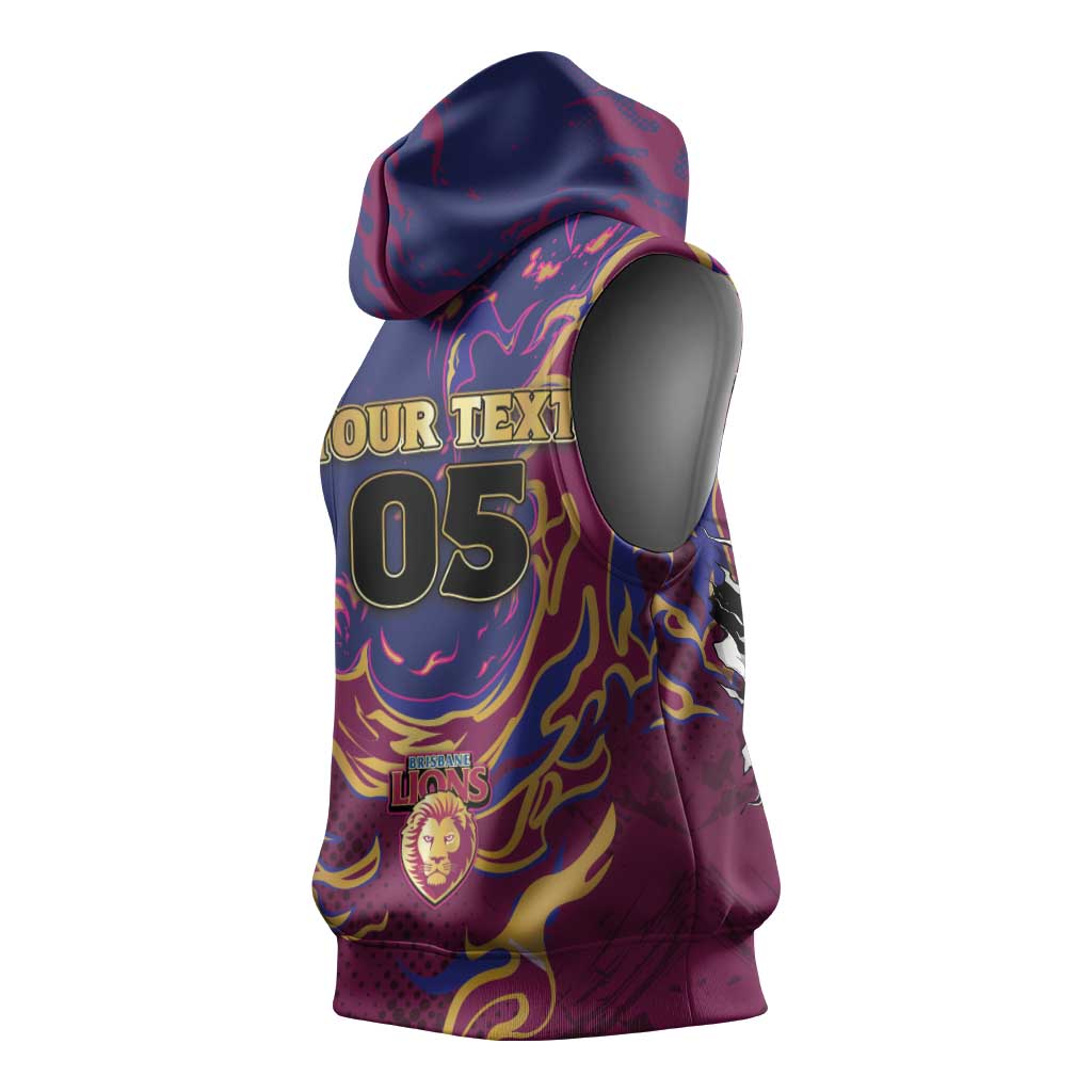 Custom Brisbane Maroon Sleeveless Hoodie Lions Blazing Fire