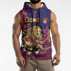 Custom Brisbane Maroon Sleeveless Hoodie Lions Blazing Fire