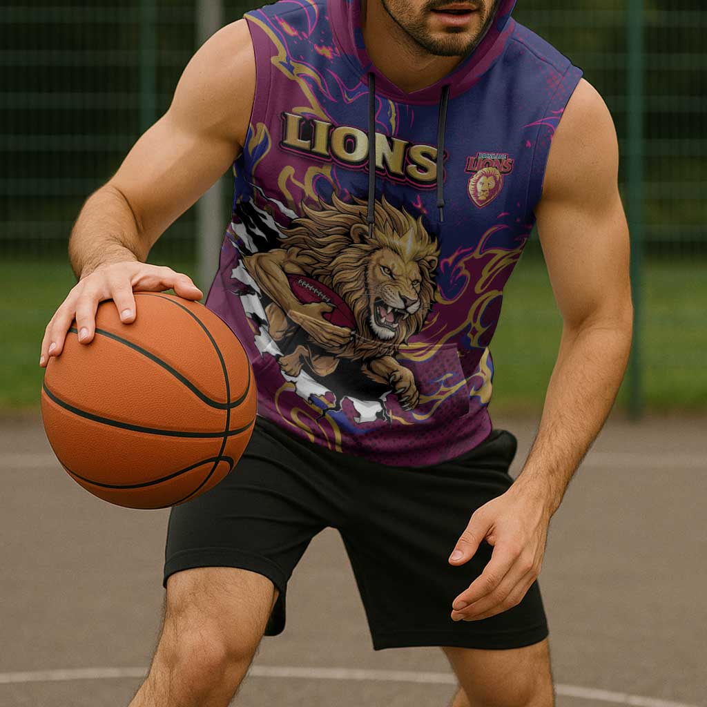 Custom Brisbane Maroon Sleeveless Hoodie Lions Blazing Fire