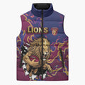 Custom Brisbane Maroon Sleeveless Puffer Jacket Lions Blazing Fire