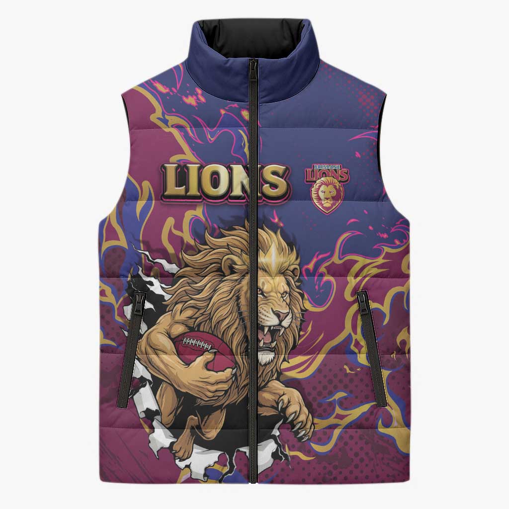 Custom Brisbane Maroon Sleeveless Puffer Jacket Lions Blazing Fire