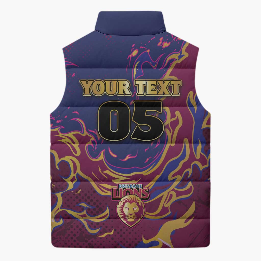 Custom Brisbane Maroon Sleeveless Puffer Jacket Lions Blazing Fire