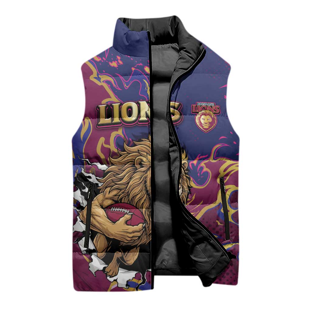 Custom Brisbane Maroon Sleeveless Puffer Jacket Lions Blazing Fire