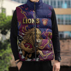 Custom Brisbane Maroon Sleeveless Puffer Jacket Lions Blazing Fire