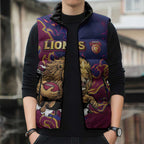 Custom Brisbane Maroon Sleeveless Puffer Jacket Lions Blazing Fire