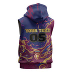 Custom Brisbane Maroon Sleeveless Zip Hoodie Lions Blazing Fire