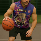Custom Brisbane Maroon Sleeveless Zip Hoodie Lions Blazing Fire