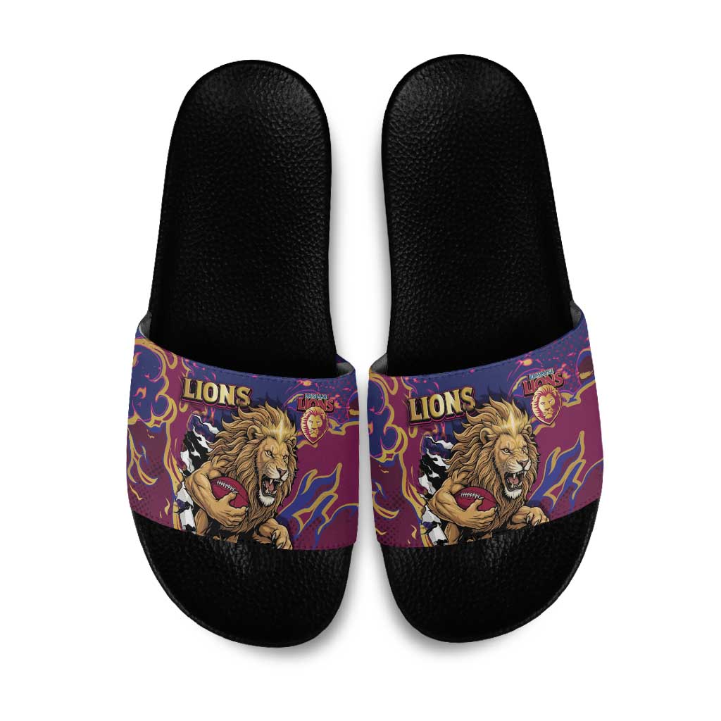 Brisbane Maroon Slide Sandals Lions Blazing Fire