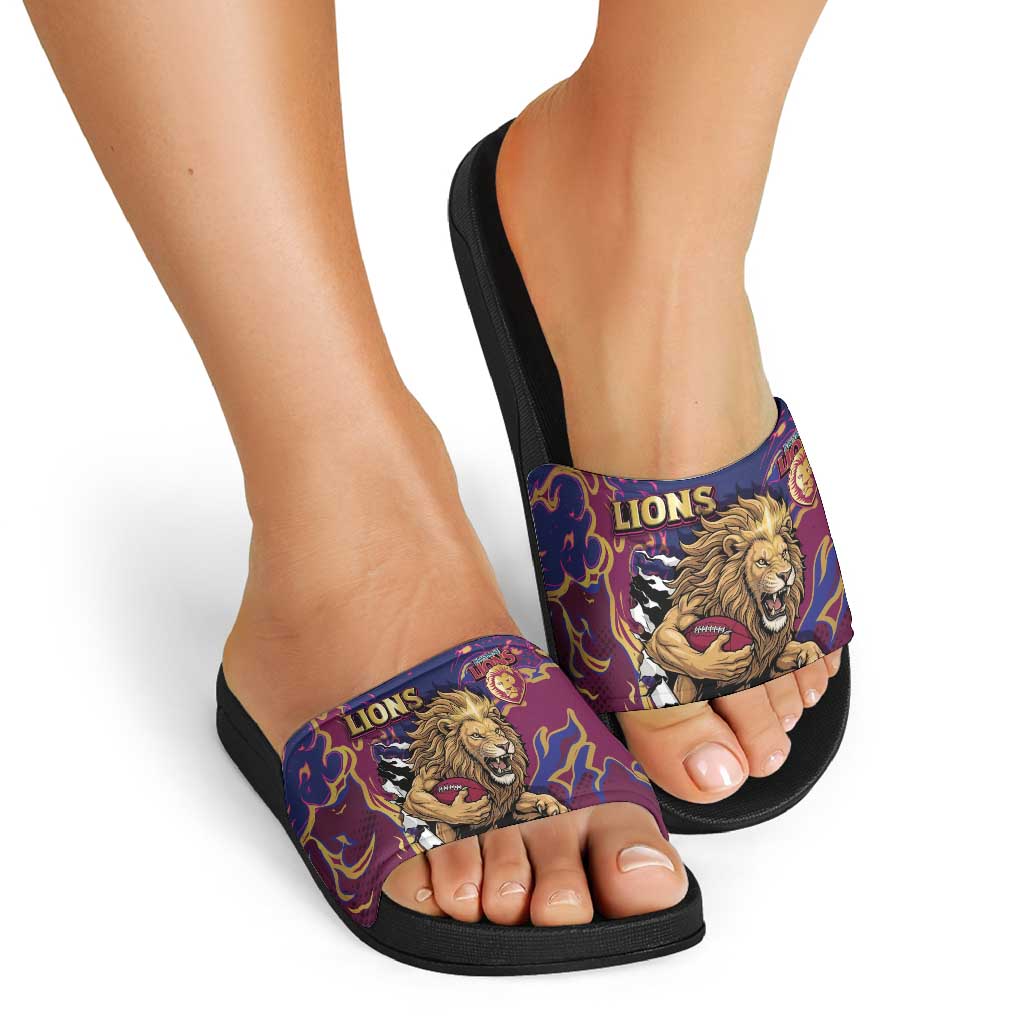 Brisbane Maroon Slide Sandals Lions Blazing Fire