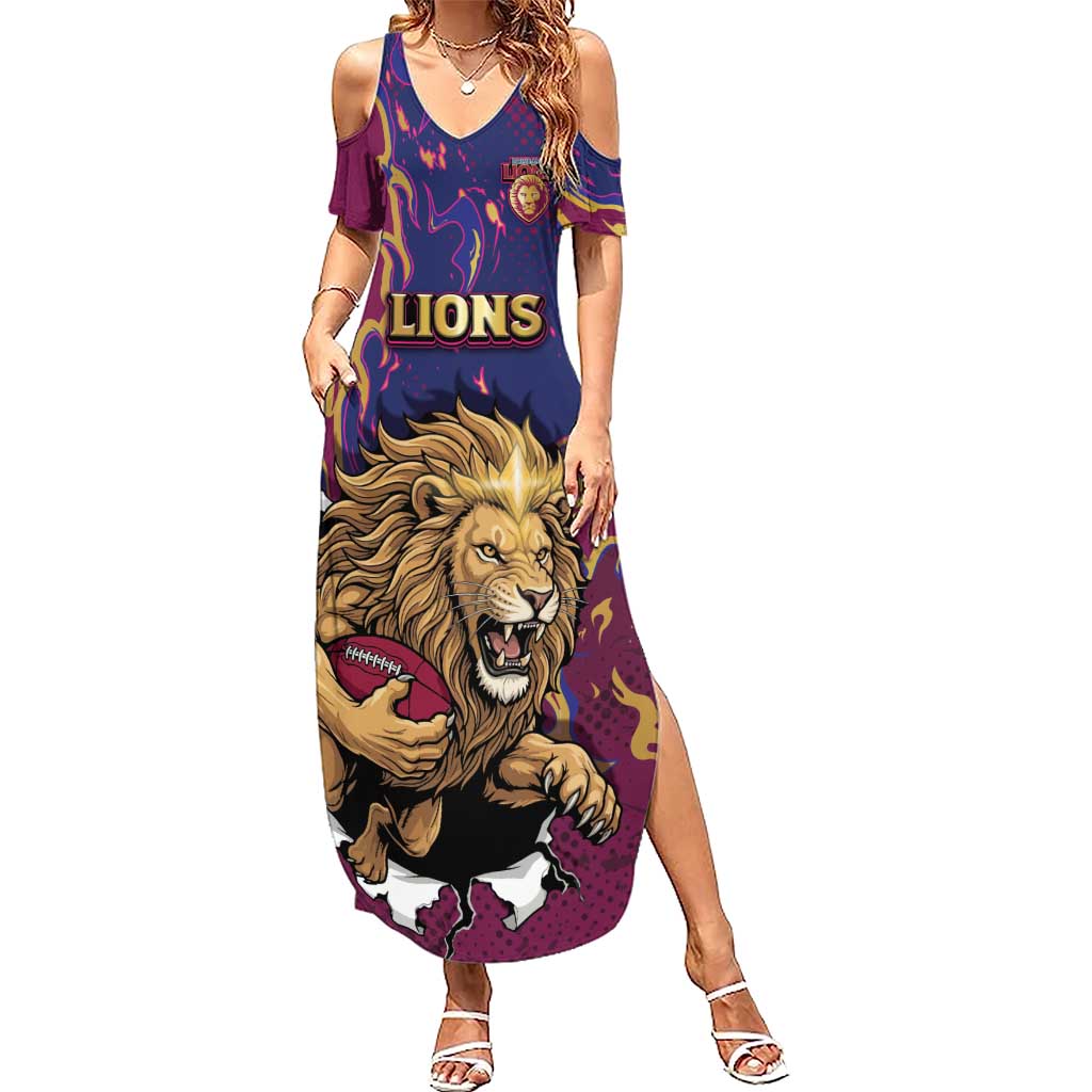 Custom Brisbane Maroon Summer Maxi Dress Lions Blazing Fire