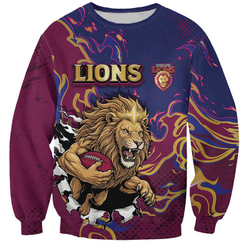Custom Brisbane Maroon Sweatshirt Lions Blazing Fire