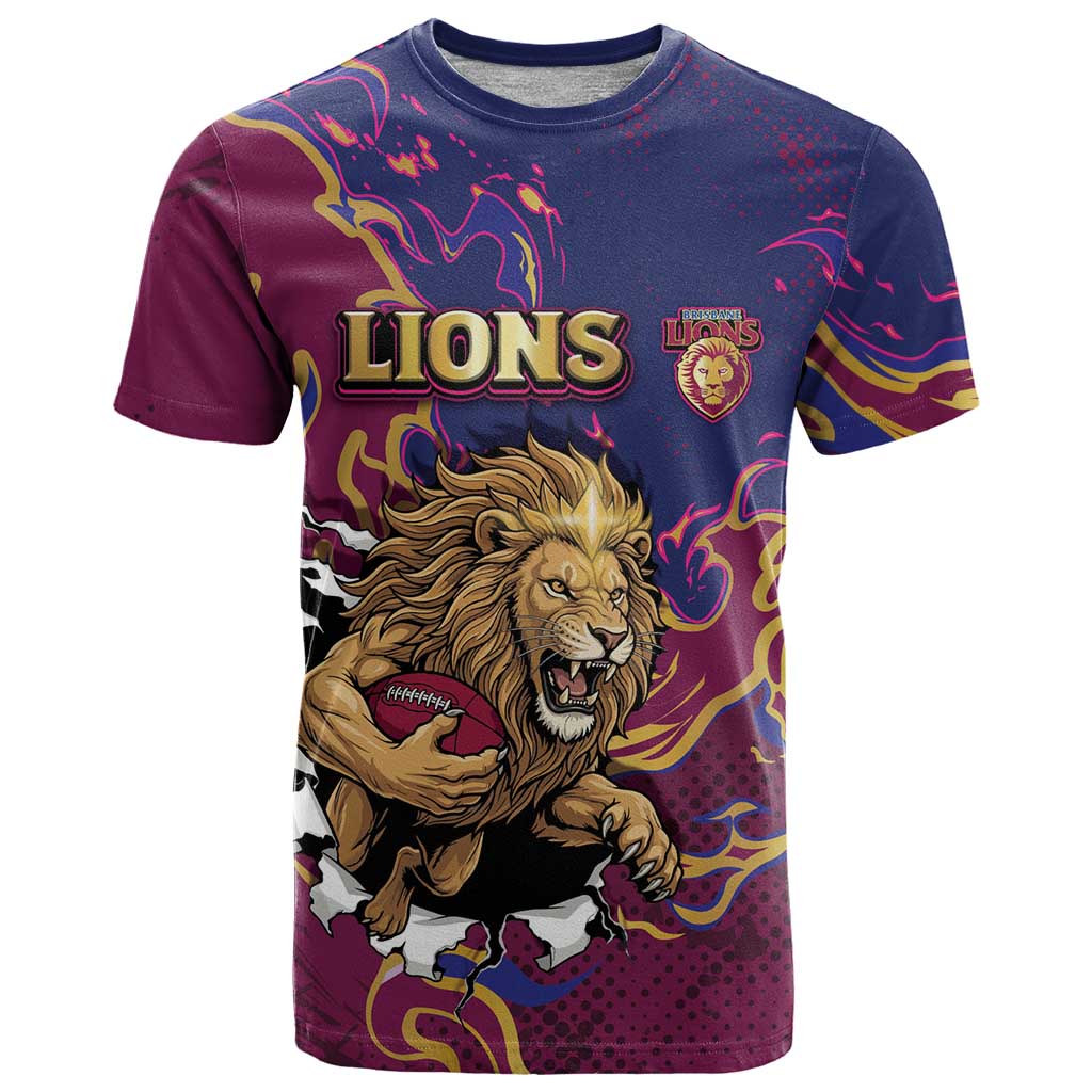 Custom Brisbane Maroon T Shirt Lions Blazing Fire