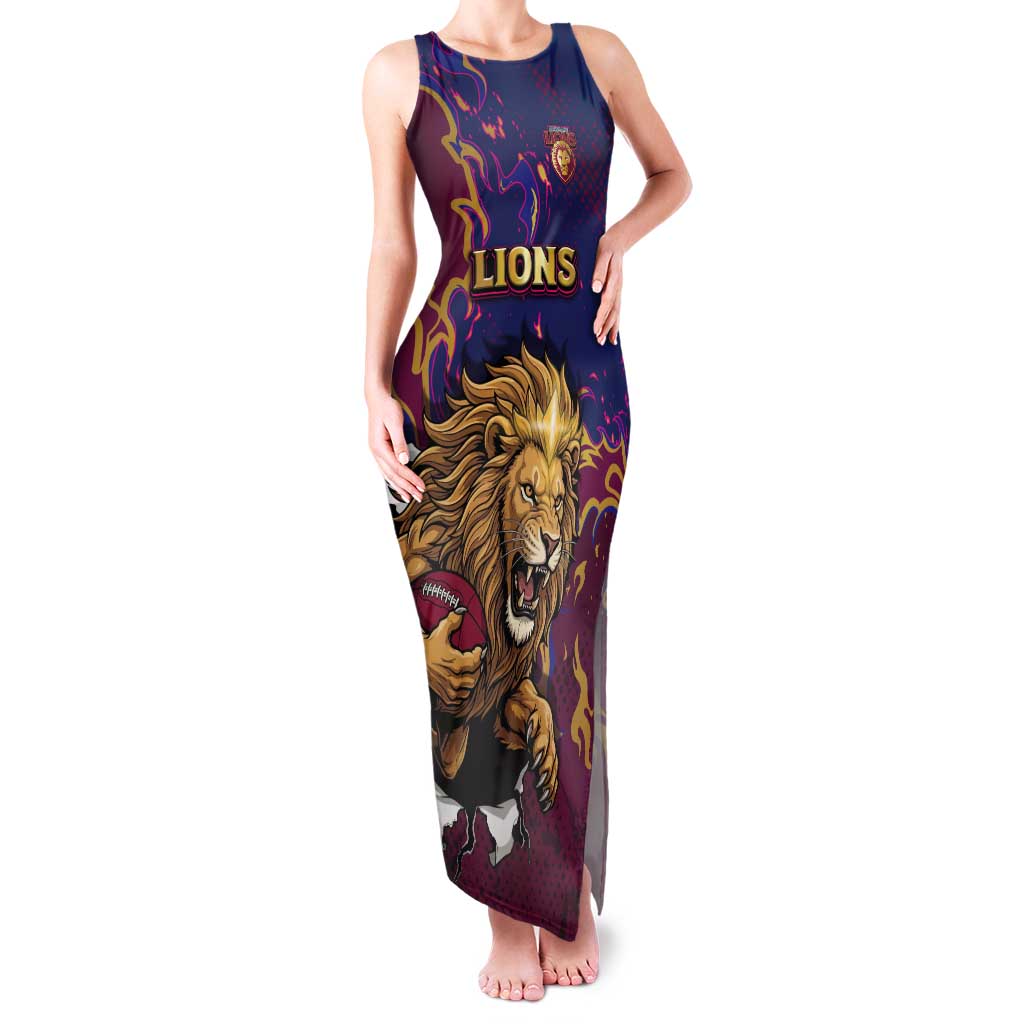 Custom Brisbane Maroon Tank Maxi Dress Lions Blazing Fire