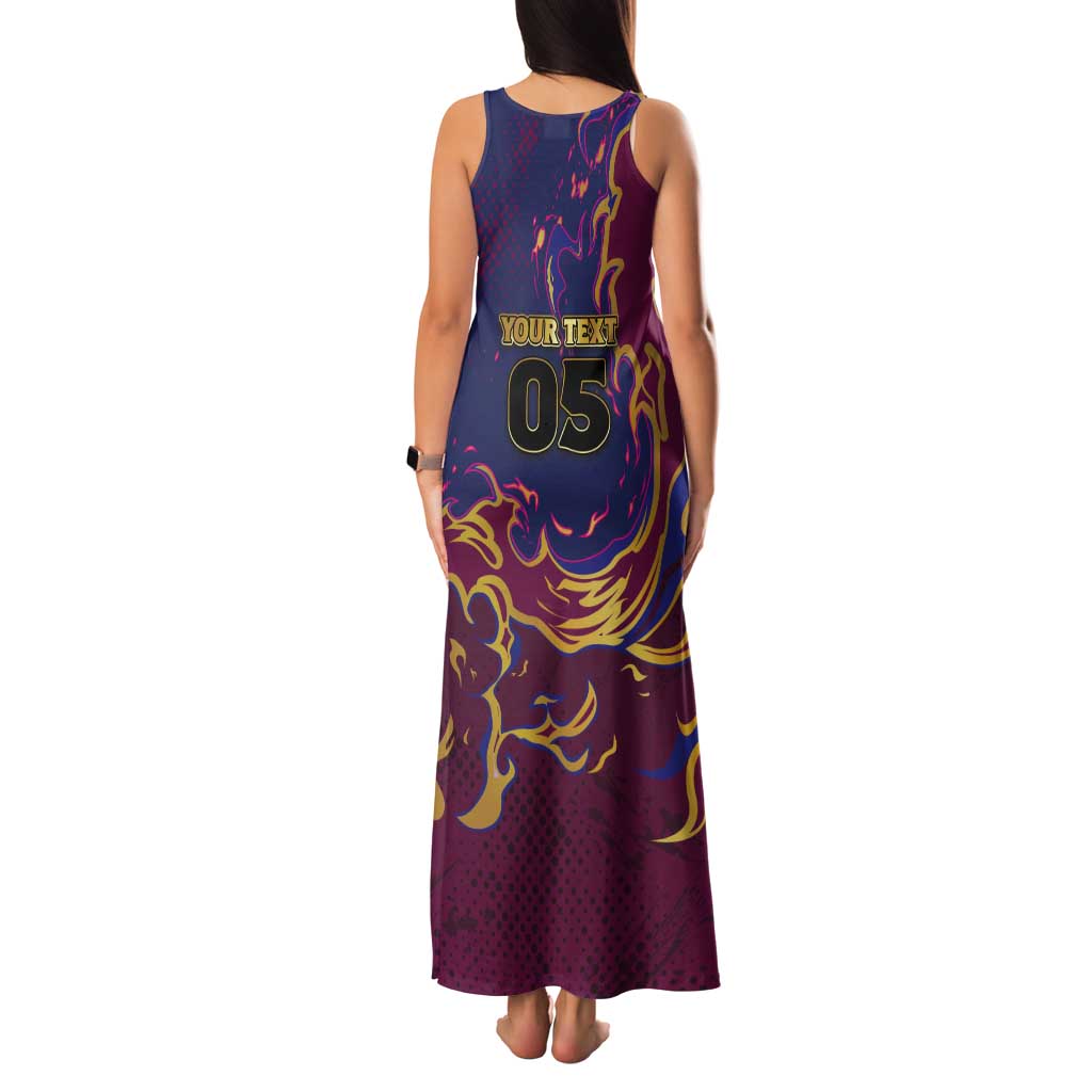 Custom Brisbane Maroon Tank Maxi Dress Lions Blazing Fire
