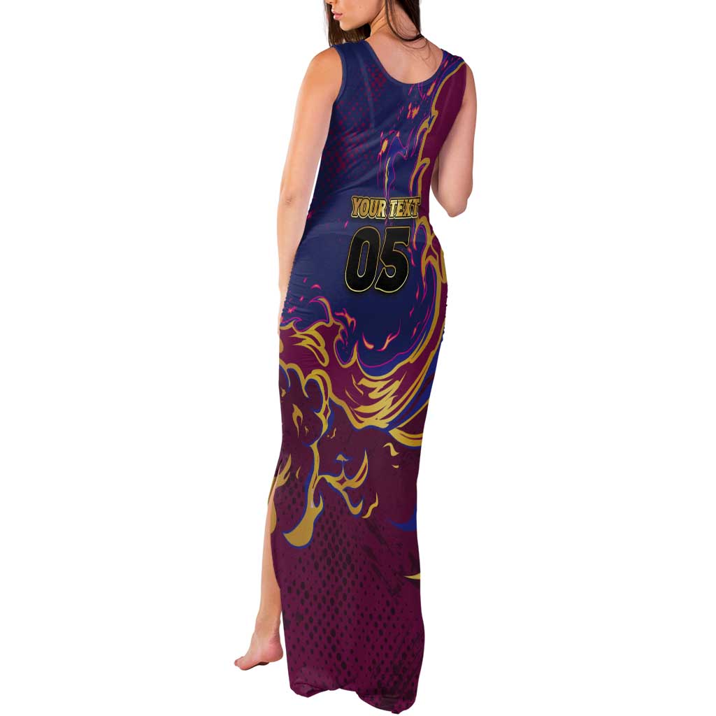 Custom Brisbane Maroon Tank Maxi Dress Lions Blazing Fire